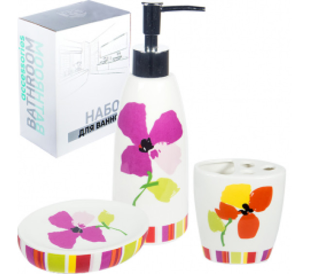 889-07-001 Набір 3пр (мильниця, підставка для зубних щіток, діспенсер для мила) - фото