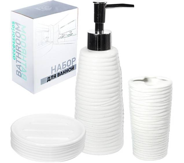 889-07-002 Набір 3пр (мильниця, підставка для зубних щіток, діспенсер для мила) - фото