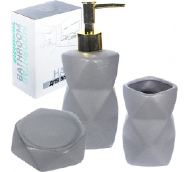 889-07-010 Набір 3пр (мильниця, підставка для зубних щіток, діспенсер для мила) - фото
