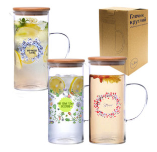 9030-2 Глечик круглий з бамбуковою кришкою 1,5л - фото