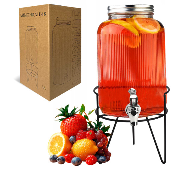 9036-2 Лимонадник Рельєф на мет.підставці 3,8 л - фото