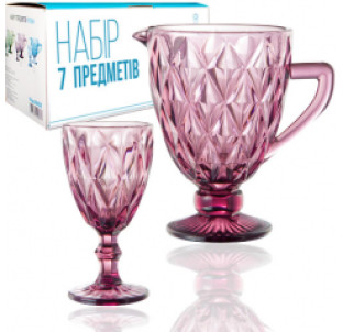 9052 Набір 7 ел. (1 глечик-1,1л, 6 келихів-320мл) Грані бордо - фото