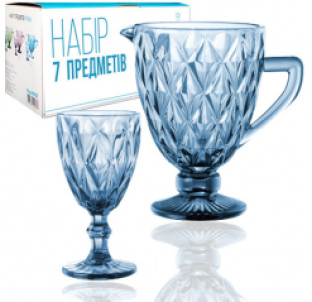 9052 Набір 7 ел. (1 глечик-1,1л, 6 келихів-320мл) Грані кобальт - фото