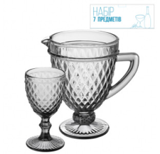 9053 Набір 7 ел. (1 глечик-1,150л, 6 келихів-340мл) "Аргайл" графіт - фото