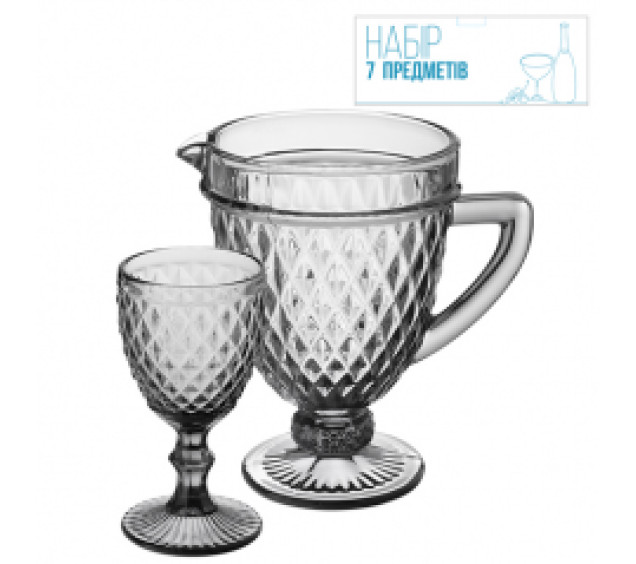 9053 Набір 7 ел. (1 глечик-1,150л, 6 келихів-340мл) "Аргайл" графіт - фото