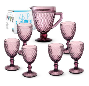 9053 Набір 7 ел. (1 глечик-1,150л, 6 келихів-340мл) "Аргайл" бордо - фото