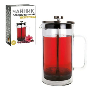 9154 Заварювальний чайник з поршнем 350мл (боросилікатне зміцнене скло з подвійною стінкою) - фото