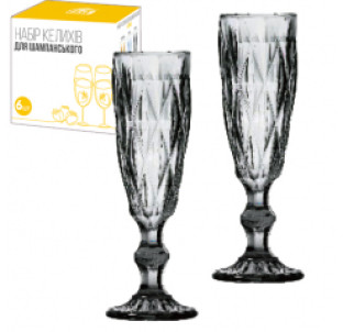 9443 Набір келихів для шампанського 6шт Shine графіт 250мл - фото