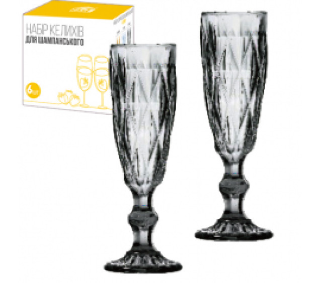 9443 Набір келихів для шампанського 6шт Shine графіт 250мл - фото