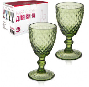 9444 Набір келихів для вина 6шт Аргайл смарагд 240мл - фото
