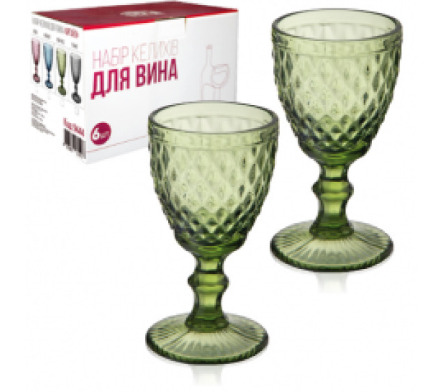 9444 Набір келихів для вина 6шт Аргайл смарагд 240мл - фото