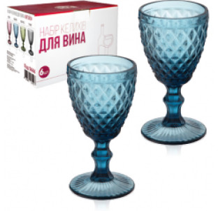 9444 Набір келихів для вина 6шт Аргайл кобальт 240мл - фото