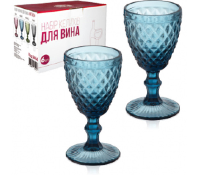 9444 Набір келихів для вина 6шт Аргайл кобальт 240мл - фото