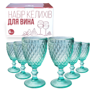9445 Набір келихів для вина 6шт Аргайл бірюза 320мл - фото