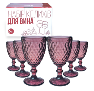 9445 Набір келихів для вина 6шт Аргайл бордо 320мл - фото
