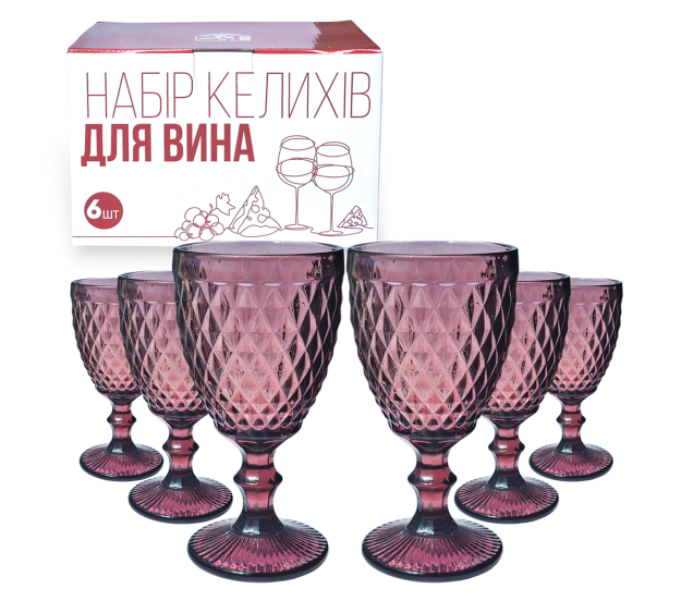 9445 Набір келихів для вина 6шт Аргайл бордо 320мл - фото