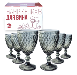 9445 Набір келихів для вина 6шт Аргайл графіт 320мл - фото