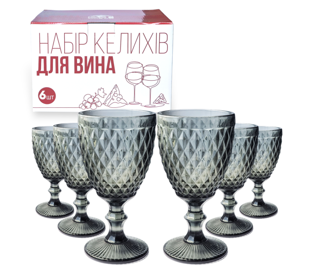 9445 Набір келихів для вина 6шт Аргайл графіт 320мл - фото