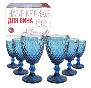 9445 Набір келихів для вина 6шт Аргайл кобальт 320мл - фото