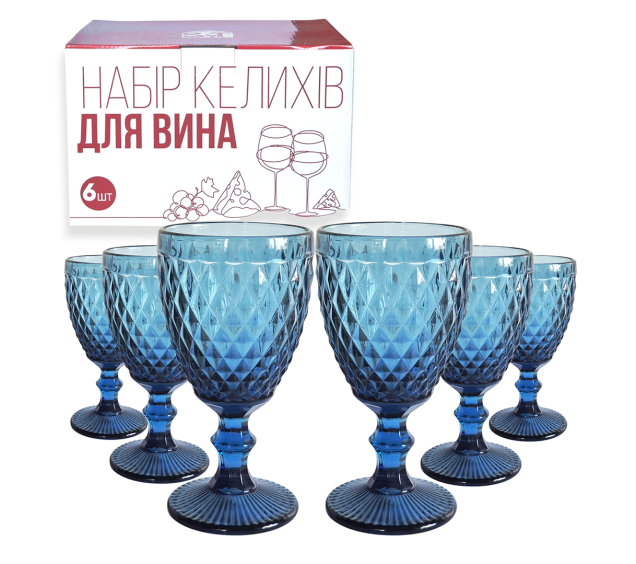 9445 Набір келихів для вина 6шт Аргайл кобальт 320мл - фото