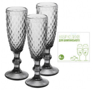 9446 Набір келихів для шампанського 6шт Аргайл графіт 180мл - фото