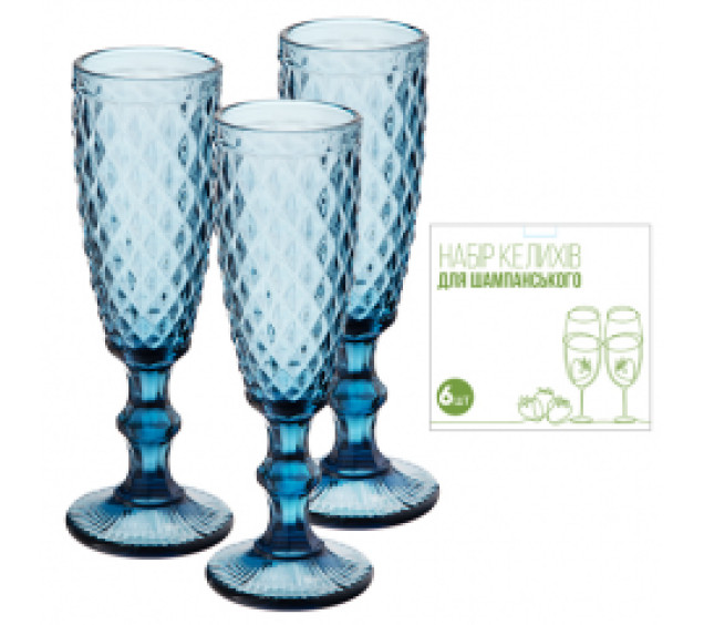 9446 Набір келихів для шампанського 6шт Аргайл кобальт 180мл - фото