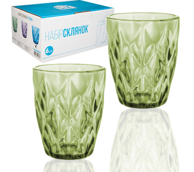 9452 Набір склянок 6шт. Грані смарагд 280мл - фото