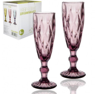 9454 Набір келихів для шампанського 6шт Грані бордо 200мл - фото