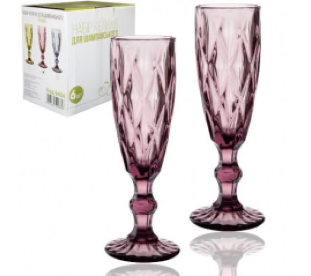 9454 Набір келихів для шампанського 6шт Грані бордо 200мл - фото