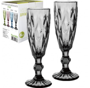 9454 Набір келихів для шампанського 6шт Грані графіт 200мл - фото