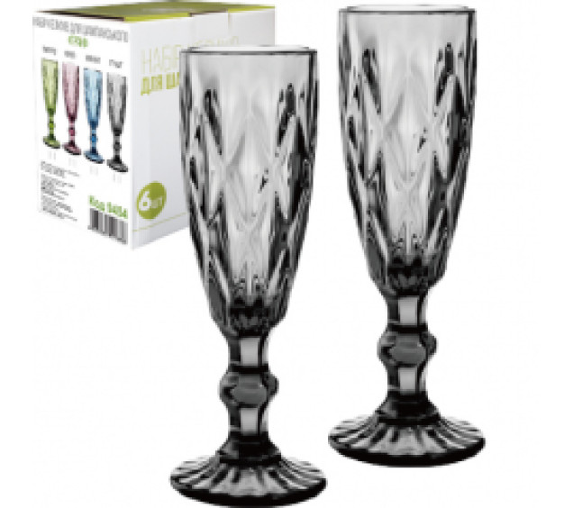9454 Набір келихів для шампанського 6шт Грані графіт 200мл - фото