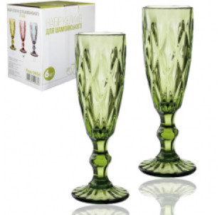 9454 Набір келихів для шампанського 6шт Грані смарагд 200мл - фото