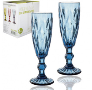 9454 Набір келихів для шампанського 6шт Грані кобальт 200мл - фото