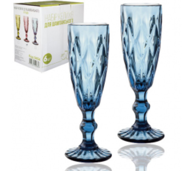 9454 Набір келихів для шампанського 6шт Грані кобальт 200мл - фото