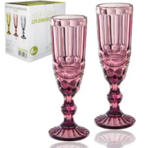 9455 Набір келихів для шампанського 6шт Вінтаж бордо 180мл - фото