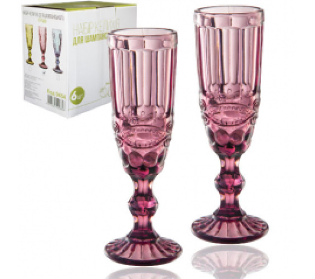 9455 Набір келихів для шампанського 6шт Вінтаж бордо 180мл - фото