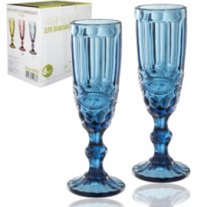 9455 Набір келихів для шампанського 6шт Вінтаж кобальт 180мл - фото