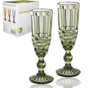 9455 Набір келихів для шампанського 6шт Вінтаж смарагд 180мл - фото