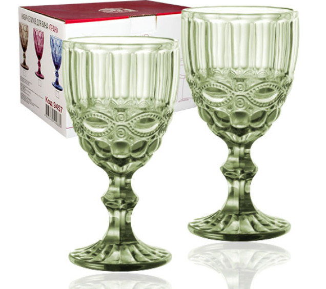 9456 Набір келихів для вина 6шт Вінтаж смарагд 340мл - фото