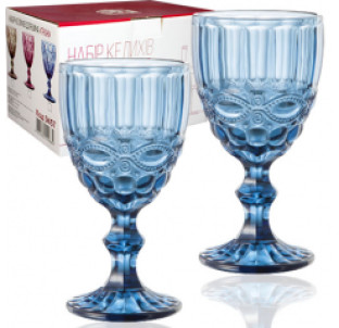 9456 Набір келихів для вина 6шт Вінтаж кобальт 340мл - фото