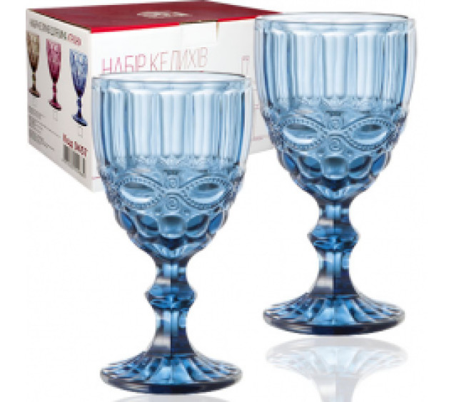 9456 Набір келихів для вина 6шт Вінтаж кобальт 340мл - фото