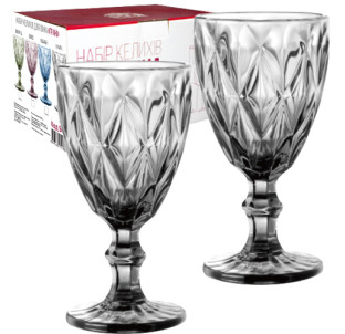 9457 Набір келихів для вина 6шт Грані графіт 320мл - фото