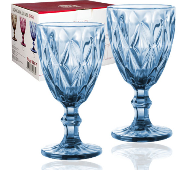 9457 Набір келихів для вина 6шт Грані кобальт 320мл - фото