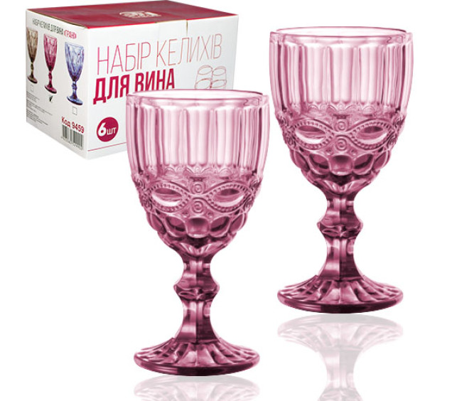 9458 Набір келихів для вина 6шт Вінтаж бордо 260мл - фото