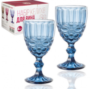 9458 Набір келихів для вина 6шт Вінтаж кобальт 260мл - фото