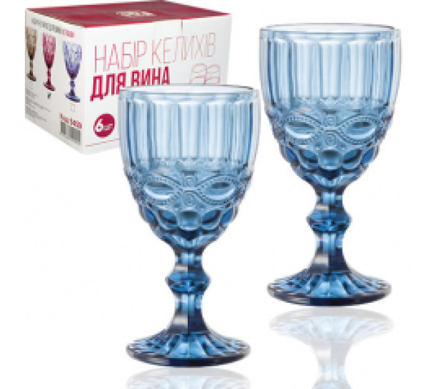 9458 Набір келихів для вина 6шт Вінтаж кобальт 260мл - фото