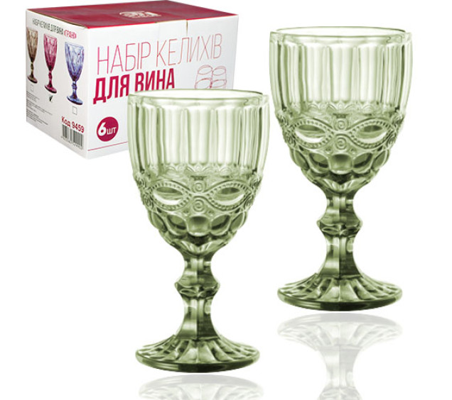 9458 Набір келихів для вина 6шт Вінтаж смарагд 260мл - фото