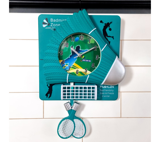 05-106 Годинник настінний з маятником Дитячий (Бадмінтон) кварц. Пластик (32*7,3*33,4) - фото