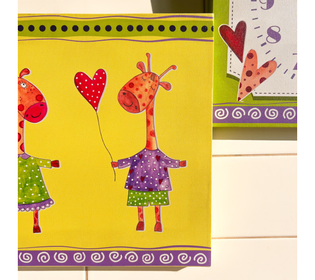 06-101 Годинник настінний Дитячий на полотні Жирафи 28*28см - фото 3