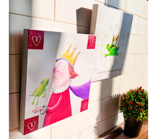 06-103 Годинник настінний Дитячий на полотні Царівна-жаба 28*28см - фото 1